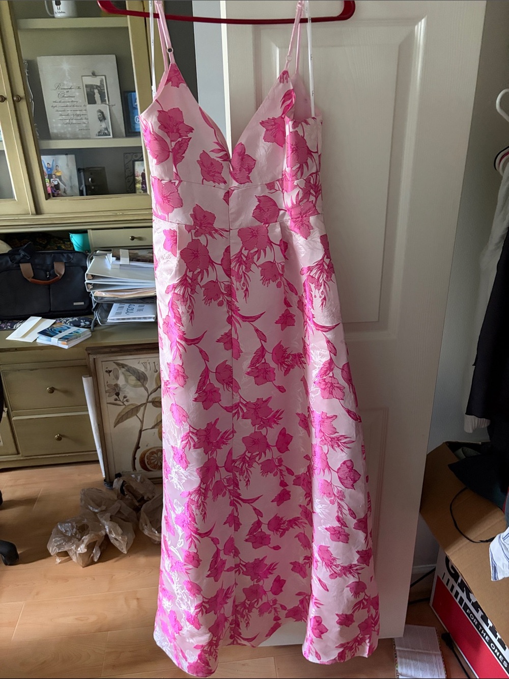 Lulu's Pink Floral V-Neck Maxi Dress LuLu